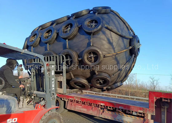 Qualità Marine Pneumatic Rubber Fender nera 50kpa 3.3*6.5m con rete a catena fabbrica